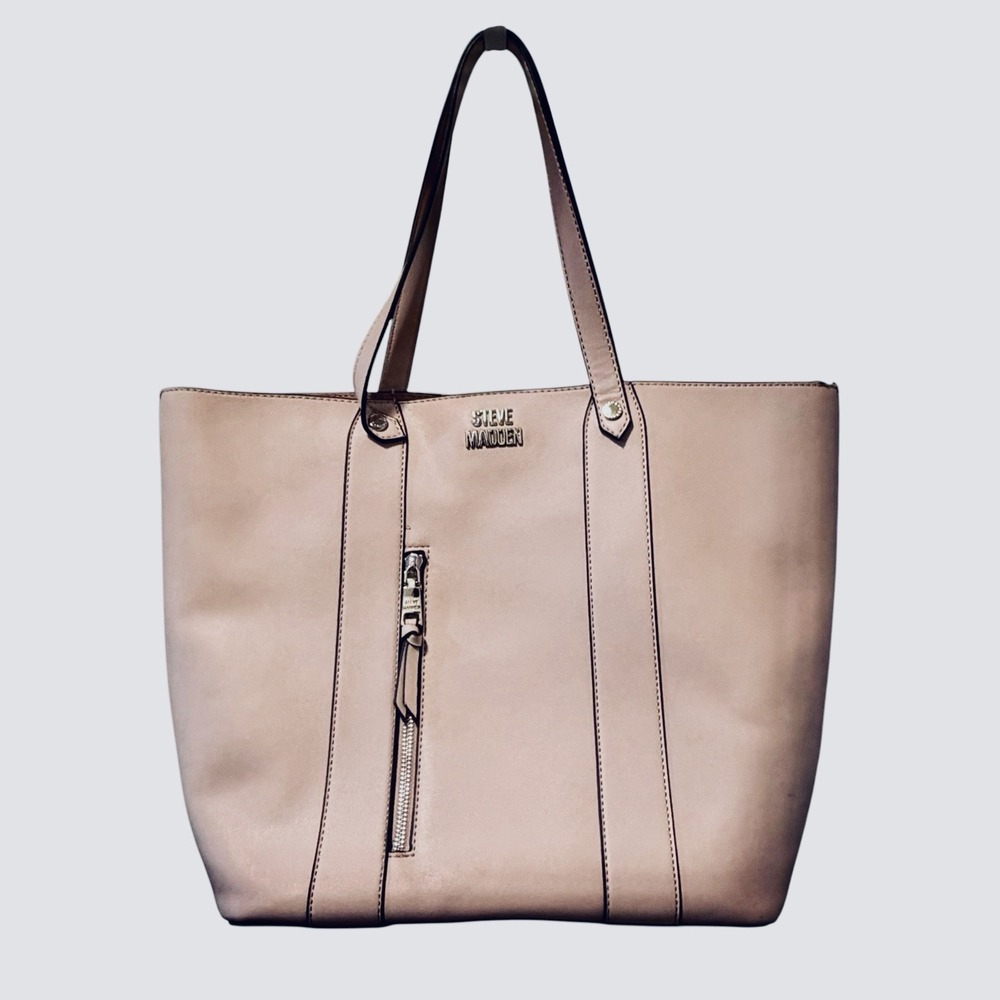 Steve Madden Faux Leather Shoulder Bag & Makeup Bag Pink 17 x 12 x 6.5